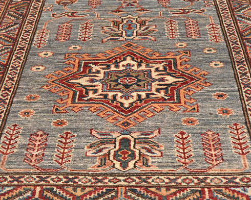 11 Feet Gray Kazak Afghan Hand Knotted Wool Runner Rug